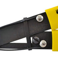 Close-up of 101 S Adjustable Wire Stripper for Electricians, showing precision cutting mechanism and yellow handles.
