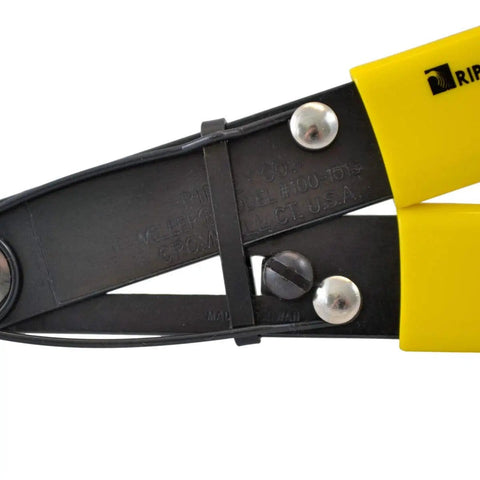Close-up of 101 S Adjustable Wire Stripper for Electricians, showing precision cutting mechanism and yellow handles.
