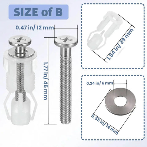 Stainless Steel Toilet Seat Screws Kit With Expanding Rubber And Plastic Nuts Universal Top Mount Bolts Replacement sizes
