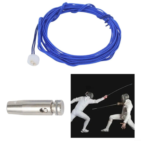 Wire And Point Tip Set For Fencing Epee Repair with blue metal wire and tip, includes fencing image for reference.