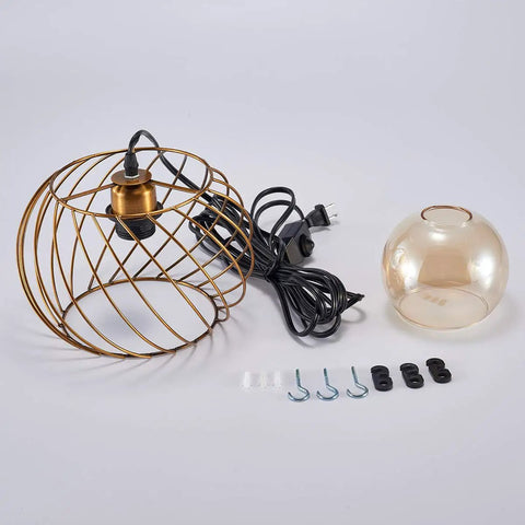 Gold Small Hanging Glass Pendant Light With 16ft Plug In Cord Dimmable And Adjustable Mini Pendant parts and accessories display.