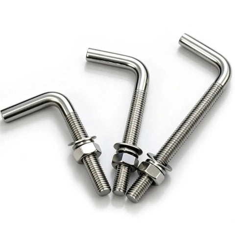 304 Stainless Steel L Shaped Anchor Bolt Kit With Nuts And Washers, Rustproof Indoor Outdoor Anchor Screws, Heavy Duty J Hook Bolts For Secure Mounting And Long Lasting Durability. 3 bolts