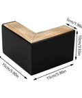 Close-up of 4 Pcs Black Wood Furniture Legs Set L Shaped Table Feet Bed Riser Compatible For Cabinets And Sofas, dimensions shown