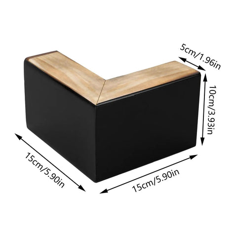 Close-up of 4 Pcs Black Wood Furniture Legs Set L Shaped Table Feet Bed Riser Compatible For Cabinets And Sofas, dimensions shown
