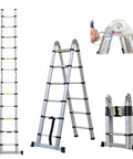 Space Saving A Frame Telescoping Ladder From 2.7ft To 12.5ft, 6 6 Steps, Adjustable Height, Heavy Duty 330lb Capacity, Anti Slip Feet, Foldable For Easy Transport, Great For RV Home And Light Duty Work, shown extended and folded