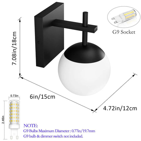 Mid Century Modern Black Wall Sconce With Milky Glass Shade 1 light and dimensions for living room, bathroom, kitchen, hallway