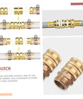 Heavy Duty Flexible Iron Thread Tap Adapters And Hose Connectors Kit With Quick Connect Air Line Couplers And Plugs 10 Pairs Water Pipe Extension Joints For Garden Hose Repair And DIY Plumbing brass hose coupler close-up