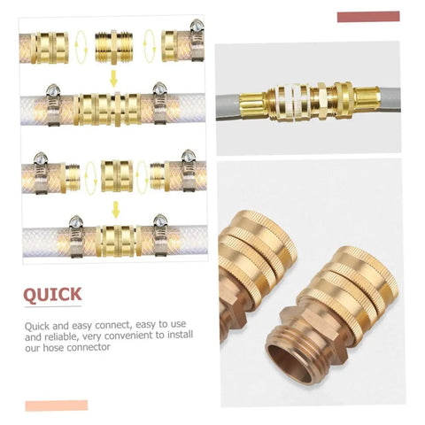 Heavy Duty Flexible Iron Thread Tap Adapters And Hose Connectors Kit With Quick Connect Air Line Couplers And Plugs 10 Pairs Water Pipe Extension Joints For Garden Hose Repair And DIY Plumbing brass hose coupler close-up