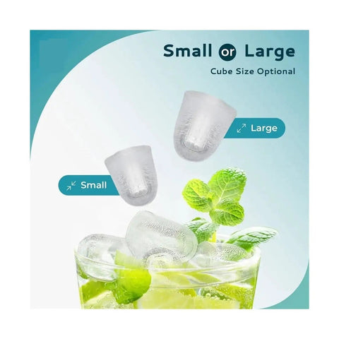 Portable Ice Maker Cranking Out Twenty Six Pounds Daily Produces Nine Bullet Cubes In Six Flat Minutes with small and large cube options.