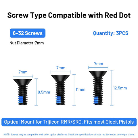 Red Dot Sight Screw Kit For RMR SRO Mounts Nine Piece Set With Size Six Thirty Two Screws Seven Millimeter Diameter Blue Thread Locker