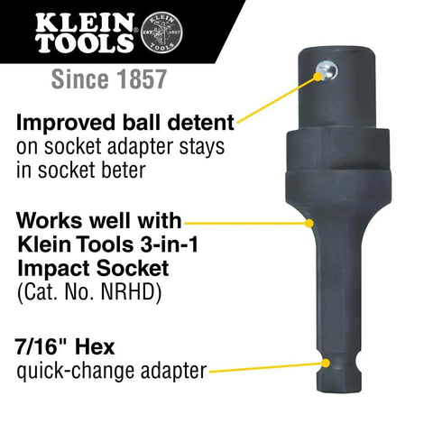 NRHDA Hex Quick-Change Socket Adapter For NRHD, 7/16-Inch, Rust-Resistant Black Finish with ball detent and impact socket compatibility
