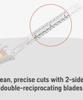 Gas Hedge Trimmer With 21-Inch Cutter Bar, Double-Sided Reciprocating Blades, close-up of cutting section, focus on blade design.