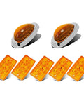 Freightliner Cab Marker Light Kit With Five Amber Rectangular Six LED Roof Top Markers And Two Teardrop Sleeper Markers 15 LED