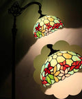 Tiffany Style Floor Lamp With Dope Stained Glass Shade In Red And Green Floral Arched Gooseneck Reading Light
