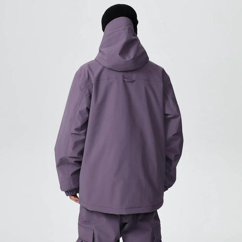 Rear view of men's baggy snow suit with insulated ski jacket and pants set waterproof windproof breathable snowboarding gear
