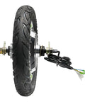 12 Inch 36V 500W Brushless Hub Motor Rear Wheel with heavy duty disc brake mounts and M14 axle for electric bikes and scooters.