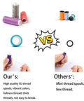 Comparison of Ultimate Sewing Kit With 200 Premium Supplies And 41 XL Thread Spools versus mini spools, showing thread quality.