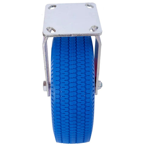No More Flat Tire Headaches Hey Heavy Duty 10 Inch Flat Free Caster Set blue rubber wheel with steel hub for smooth gliding.