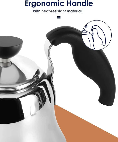 Gooseneck Pour Over Kettle With Flow Control For Stovetop Brew, Stainless Steel Teapot For Home And Kitchen, ergonomic Bakelite handle