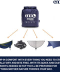 All-In-One OneLink Hammock Shelter System kit with DoubleNest hammock, Atlas straps, ProFly tarp, bug net, and stakes displayed.
