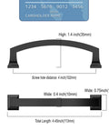 Diagram of matte black cabinet pulls 4 inch with two size options, showing dimensions and design details for easy installation.