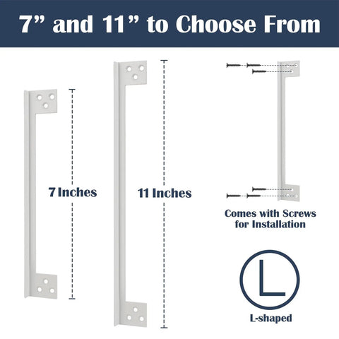 Heavy Duty Stainless Steel Door Latch Shield Plate Anti Pry Guard For Outswing Residential Entries, L-shaped, available in 7 and 11 inches.