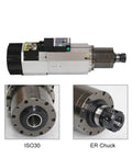 Heavy Duty Air Cooled Spindle Motor 9.0KW 24000RPM 380V ISO30 CNC Router Milling Engraving showing ISO30 arbor and ER chuck.