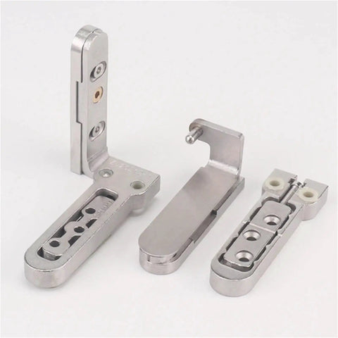 Rock Solid Stainless Steel Concealed Door Hinges Featuring 3D Adjustable Pivot Design With Heavy Duty Construction For Super Smooth Swing Zero Hassle Mounting And Clean Modern Profile In Silver, displayed from front angle.