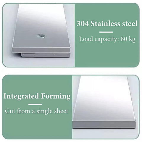 304 Stainless Steel Wall Mounted Shelf with 2 Brackets and Fold Down Table, 80 kg load capacity, integrated forming