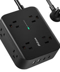 12 In 1 Power Strip With USB C And USB A Ports 8 Outlets 4 USB Ports Flat Plug Wall Mount Surge Protector black with side view
