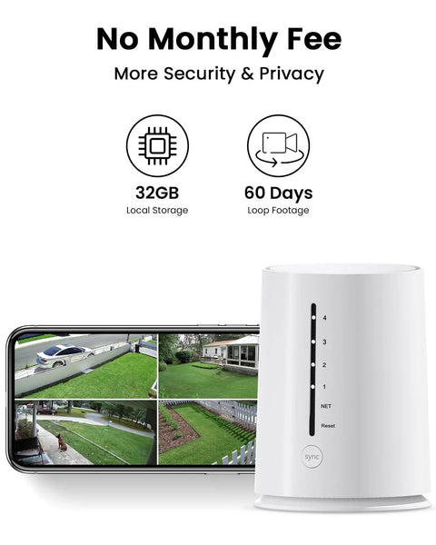Wireless Outdoor Security Camera System With Solar Power 4 Camera 4MP HD Surveillance Base Station shown with phone display
