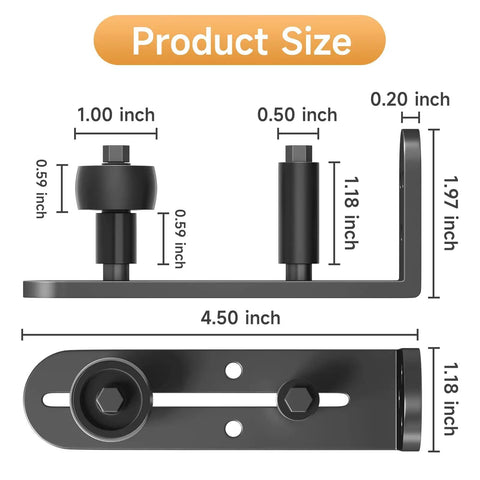 Adjustable Barn Door Roller Kit With Floor Guide For Ultra Smooth Glide Heavy Duty Aluminum Rollers dimensions diagram