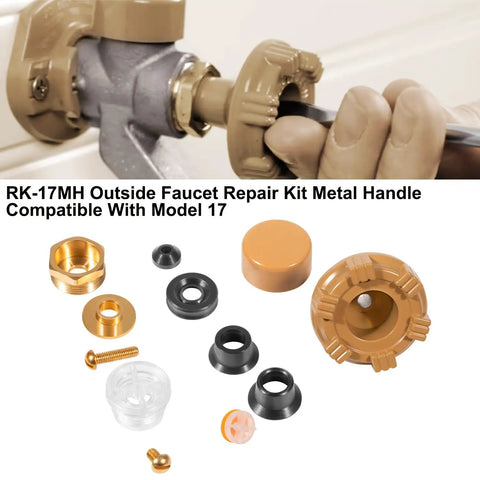 RK-17MH Outside Faucet Repair Kit With Metal Handle Replacement Parts For Woodford Model 17 shown with components and installation