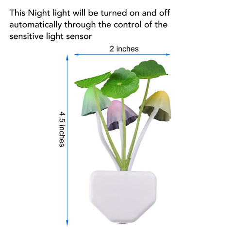 Sensor Led Night Light With Color Changing Plug In Mushroom Dream Bed Lamp, 4.5 inch with 3 color glowing mushrooms in ceramic pot