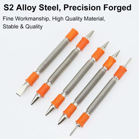 Do It All 5 Piece Nail Setter And Door Hinge Tool Set with dual head punches in S2 alloy steel with orange grips