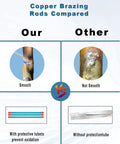 Comparison of smooth vs. not smooth brazing with Silver Brazing Rods For Brass And Aluminum Welding, 25 Rods, 9.84 In Long By 0.04 In Diameter, 14.86 Percent Silver With 5.23 Percent Phosphor, 1193F-1472F Brazing Temperature Range, Solidus 1193F, Liquidus 1472F; shown with and without protective tube.