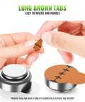 Long brown tab for easy handling of 24 Pack Hearing Aid Batteries Size 312 High Capacity Zinc Air Cells.