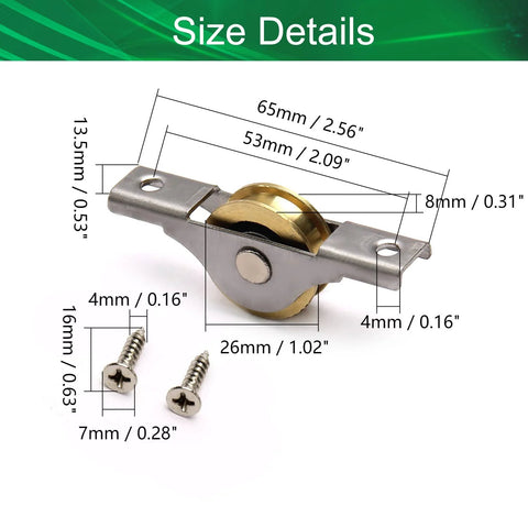 Set Of 5 Copper Electroplating Sliding Wheels 26mm Diameter Door And Window Pulleys With Stainless Steel Shells size details diagram
