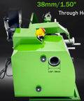 Precision Metal Lathe Benchtop Mini Machine With Electronic Gear Change And Digital Readout showing 38mm through hole feature.