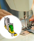 Invisible Zipper Presser Foot With Roller Wheel For Smooth Fabric Feeding And Sewing Seam Guide For Industrial Sewing Machines Tough As Nails Durable Steel Construction Great For Denim Leather And Heavy Duty Projects, close-up on industrial machine