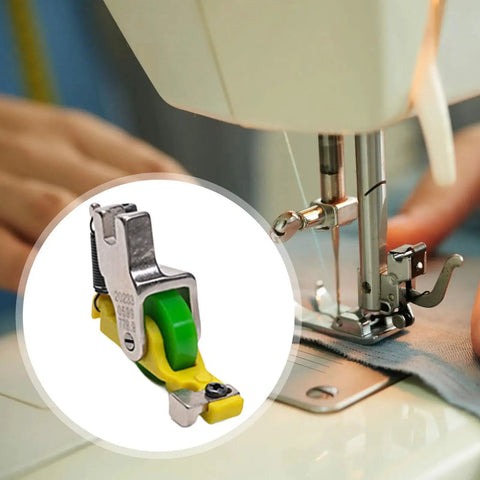 Invisible Zipper Presser Foot With Roller Wheel For Smooth Fabric Feeding And Sewing Seam Guide For Industrial Sewing Machines Tough As Nails Durable Steel Construction Great For Denim Leather And Heavy Duty Projects, close-up on industrial machine