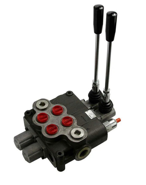 P120 Hydraulic Directional Valve With 2 Spool 4 Way 3 Position Spring Center Action 30 GPM At 3625 PSI visible with control handles.