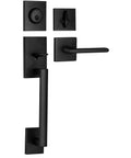 Front Door Handle Set With Deadbolt Lock, Heavy Duty Single Cylinder, Reversible Lever for Right or Left Swing Doors, Iron Black