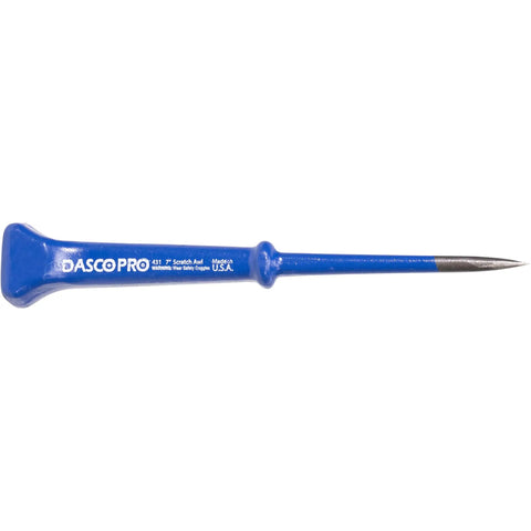 Heavy Duty Seven Inch Scratch Awl Rock Solid Drop Forged Steel Marking Tool With Dead On Precision For Leather Woodworking And Drywall, blue handle.
