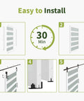 Heavy Duty Sliding Frosted Glass Barn Door With Five Panel Design And Full Roller Track Hardware Ready To Roll Smooth Glide System For Closet Bedroom Or Bathroom Modern Privacy Partition No Sweat Setup installation steps image showing easy setup instructions.