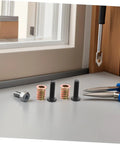 Solid Furniture Fastening Kits With Heavy Duty Metal Threaded Inserts For Wood Builds showing threaded inserts and wrench on a work surface.