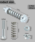Dimensions of 2 Piece M10x1.25 Exhaust Manifold Bolts And Nuts Kit With Built In Springs for muffler repair shown with detailed measurements.