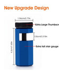 Precision Stair Gauge Knob And Framing Square Jig With Dead On Angle Cutting Guide, featuring blue anodized aluminum, extra large thumb screw.