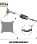 Illustration showing Shade Sail Hardware Kit With 24 Ft Wire Rope And Rectangle Installation Gear components and wire length.