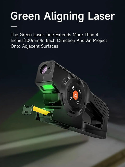 3-In-1 Digital Tape Measure With Laser Up To 196 Feet, Auto Lock Tape, Instant Digital Readout, Green Laser Extension, Handy Measuring List With Memory For Quick And Accurate Home Or Workshop Measurements. Green laser tape measure with auto-lock and display